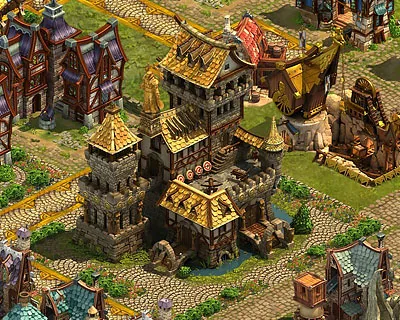 Stadtansicht mit Fantasy-Gebäuden
