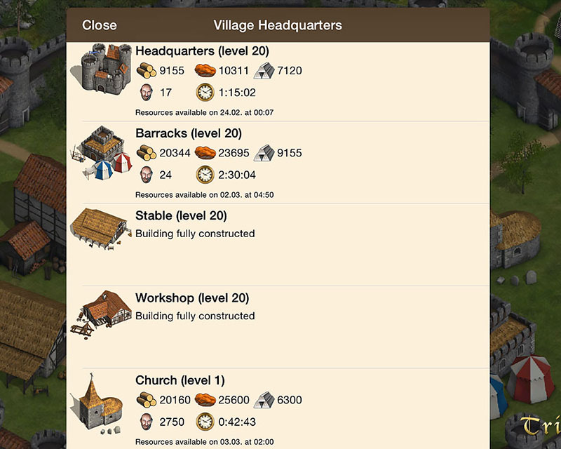 Verwaltungs- und Strategieansicht in Tribal Wars